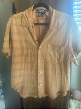 Ralph Lauren 100% Genuine Leather Tan Short-Sleeve Button Shirt